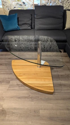 Couchtisch 0915 Platte Klarglas Drehbahr Sockel Wildeiche