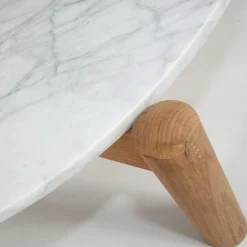 Couchtisch 535 Platte Marmor Carrara Basis Teak Massivholz