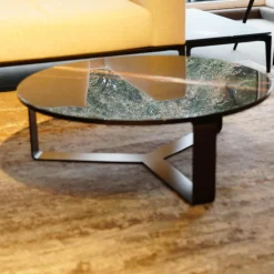 Couchtisch 1062 Primus Platte Stein Sahara Noir Schwarz Mit Dunkelbronzenen Akzenten Rund Poliert