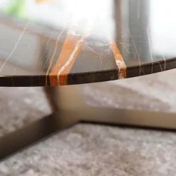 Couchtisch 1062 Primus Platte Stein Sahara Noir Schwarz Mit Dunkelbronzenen Akzenten Rund Poliert