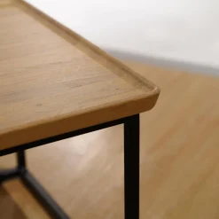 Couchtisch 934-511 Tischplatte Massiv Eiche Farblos Lackiert Gestell Stahl Lackiert Verkehrsschwarz