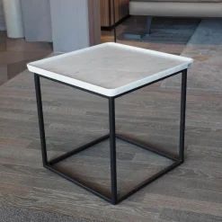 Couchtisch 934 Tischplatte Naturstein Carrara Geledert Stahl Glatt Lackiert Matt Verkehrsschwarz
