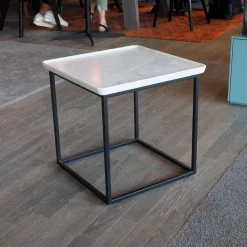 Couchtisch 934 Tischplatte Naturstein Carrara Geledert Stahl Glatt Lackiert Matt Verkehrsschwarz