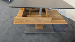 Couchtisch 5600 WEIX Platte Lack RAL 7006 Grau Gestell Wildeiche Geölt Fußplatte Lack RAL 7006 Grau Rollbar Inklusive Höhenverstellung