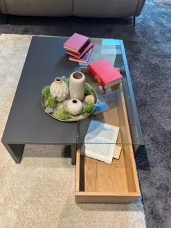 Couchtisch Aterno Gestell Schiefergrau Mit Klarglasabdeckplatte Inklusive Schubkasteneinsatz