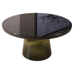 Couchtisch Bell Glasplatte Schwarz Gestell Stahl Schwarz Brüniert Glasfuß Quarzgrau