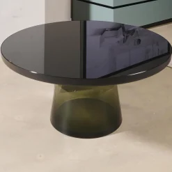 Couchtisch Bell Glasplatte Schwarz Gestell Stahl Schwarz Brüniert Glasfuß Quarzgrau