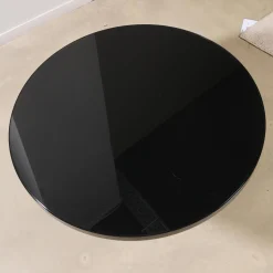 Couchtisch Bell Glasplatte Schwarz Gestell Stahl Schwarz Brüniert Glasfuß Quarzgrau