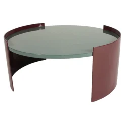 Couchtisch Bowy Platte Hochglanz Lackiert Petrol Blau Gestell Aluminium Pulverbeschichtet Amarant Rot