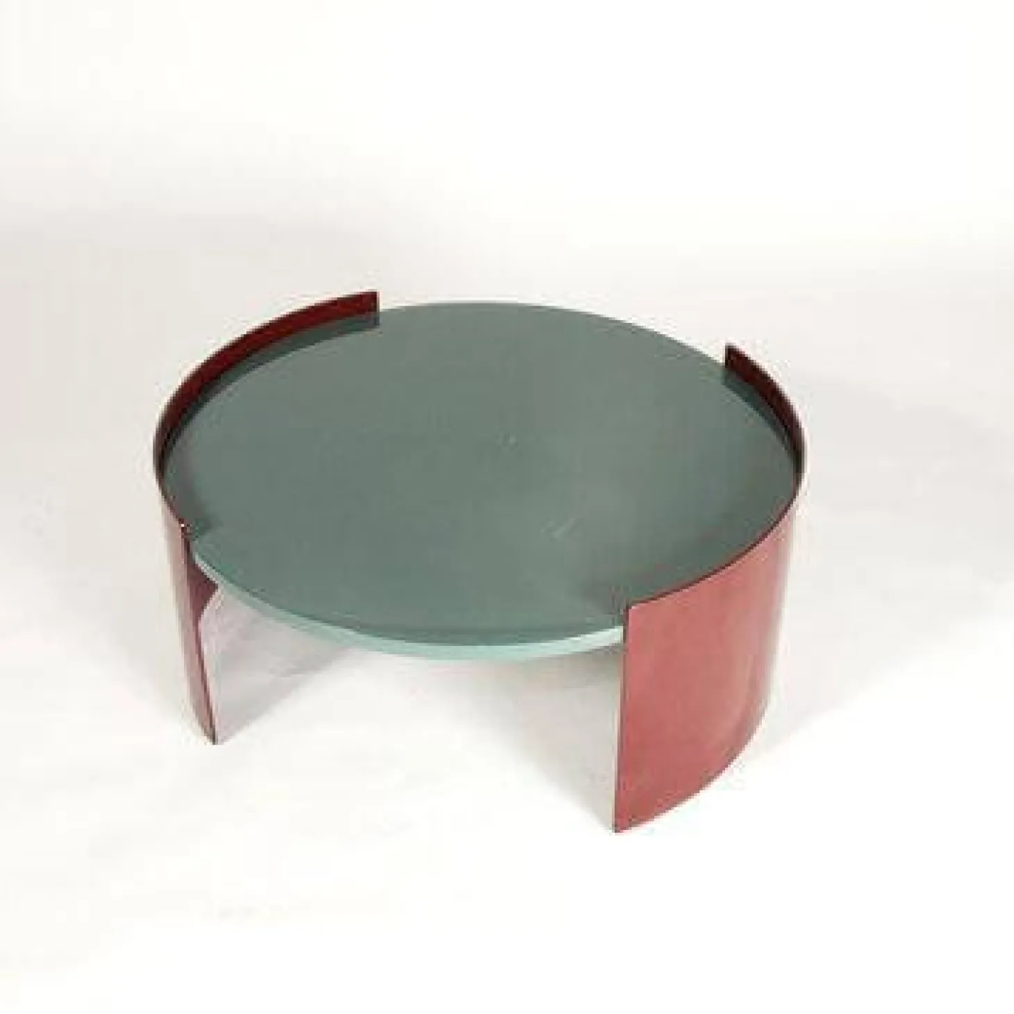 Couchtisch Bowy Platte Hochglanz Lackiert Petrol Blau Gestell Aluminium Pulverbeschichtet Amarant Rot