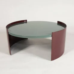 Couchtisch Bowy Platte Hochglanz Lackiert Petrol Blau Gestell Aluminium Pulverbeschichtet Amarant Rot