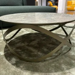 Couchtisch Candy Platte Keramik Golden Rock Grau Gestell Metall Bronze Gepulvert