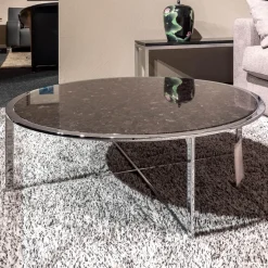 Couchtisch Charme AVK Platte Stein Braun Antico Gestell Hochglanz Chrom