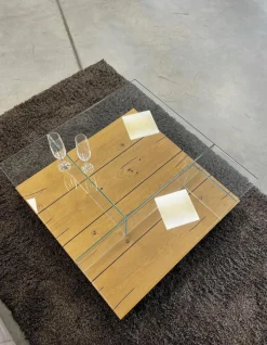 Couchtisch CT 160 Eiche Naturstamm Optiwhite Klarglas