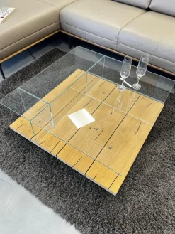 Couchtisch CT 160 Eiche Naturstamm Optiwhite Klarglas