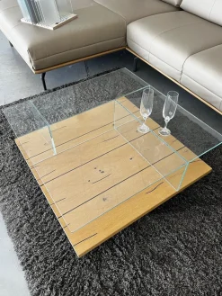 Couchtisch CT 160 Eiche Naturstamm Optiwhite Klarglas