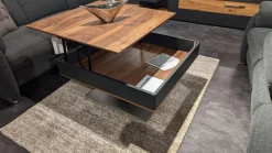 Couchtisch CT 302 85L Platte Astnussbaum Natur Rahmen Lack Seidenmatt Anthrazit Fuß Edelstahl Mit Liftfunktion