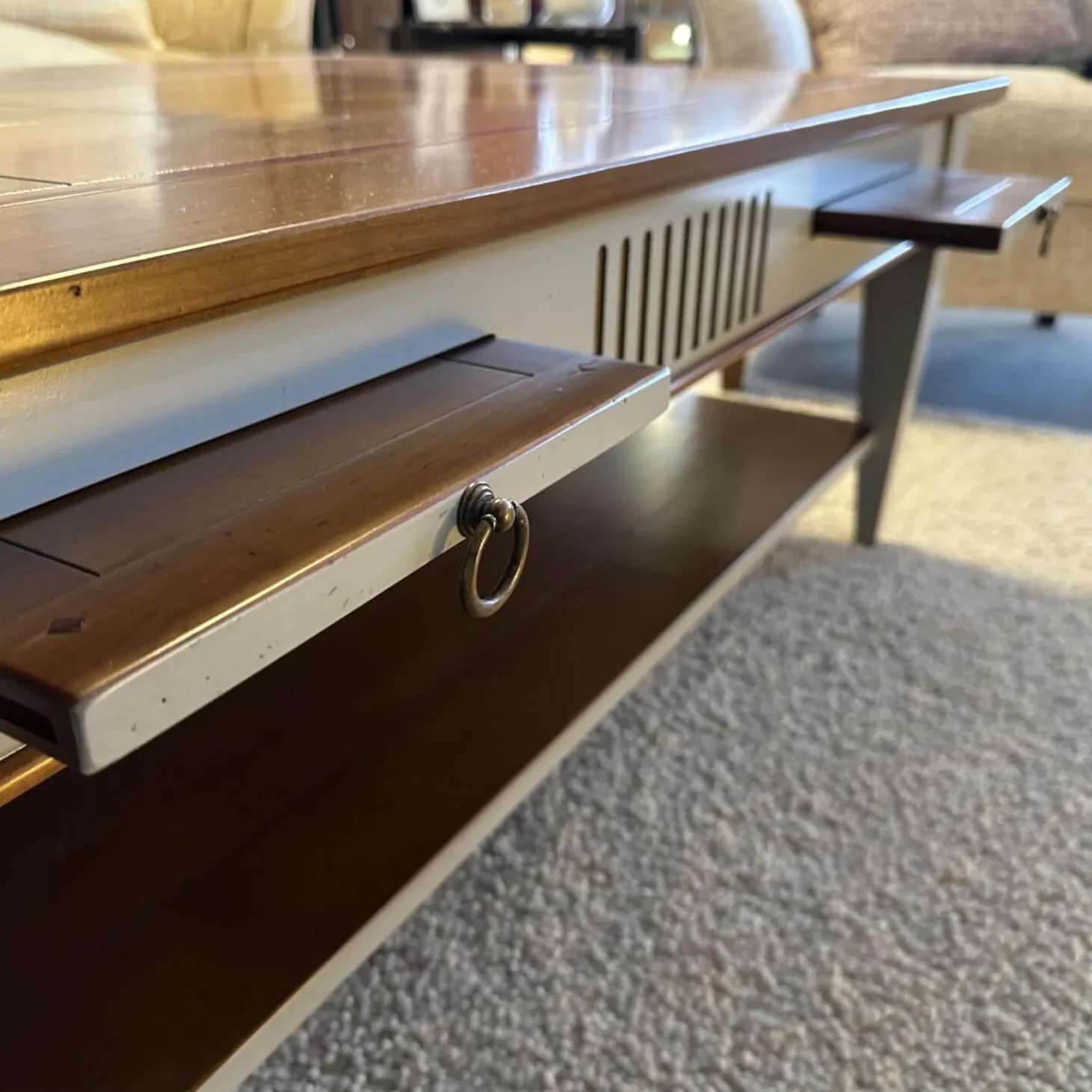 Couchtisch Directoire Schachbrett Holz Kirschbaum Lackiert Hellbraun Und Dunkelbraun Korpus Hellgrau