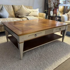 Couchtisch Directoire Schachbrett Holz Kirschbaum Lackiert Hellbraun Und Dunkelbraun Korpus Hellgrau