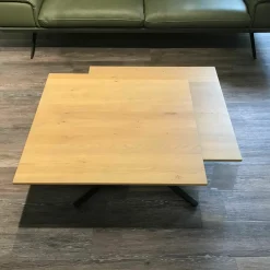 Couchtisch Evita Platte Wildeiche Bianco Gewachst Geölt Gestell Edelstahl Tiefschwarz Gepulvert