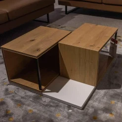 Couchtisch Fablo Würfelform Balkeneiche Lack Bianco Weiß Matt