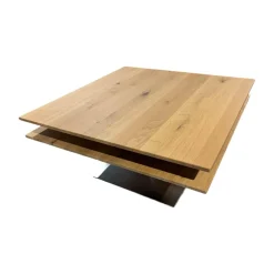 Couchtisch H 509 Evita Tischplatte Massivholz Wildeiche Bianco Geölt Drehbar Und Ausfahrbar Gestell Edelstahl