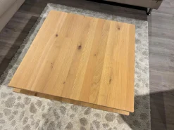 Couchtisch H 509 Evita Tischplatte Massivholz Wildeiche Bianco Geölt Drehbar Und Ausfahrbar Gestell Edelstahl