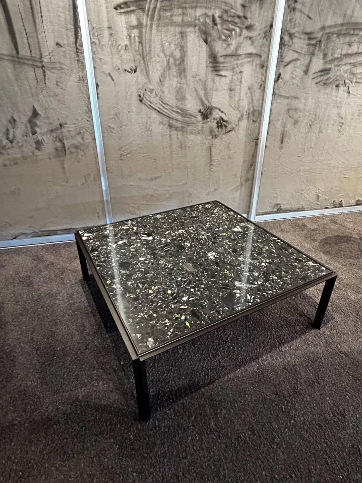 Couchtisch Hudson Platte Marmor Terrazzo Portoro Schwarz Gestell Metall Bronze Matt