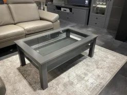 Couchtisch Korsika 8222 Platte Klarglas Gestell Lack Schiefergrau PG 2 Grau Füße Mit Rollen