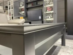 Couchtisch Korsika 8222 Platte Klarglas Gestell Lack Schiefergrau PG 2 Grau Füße Mit Rollen