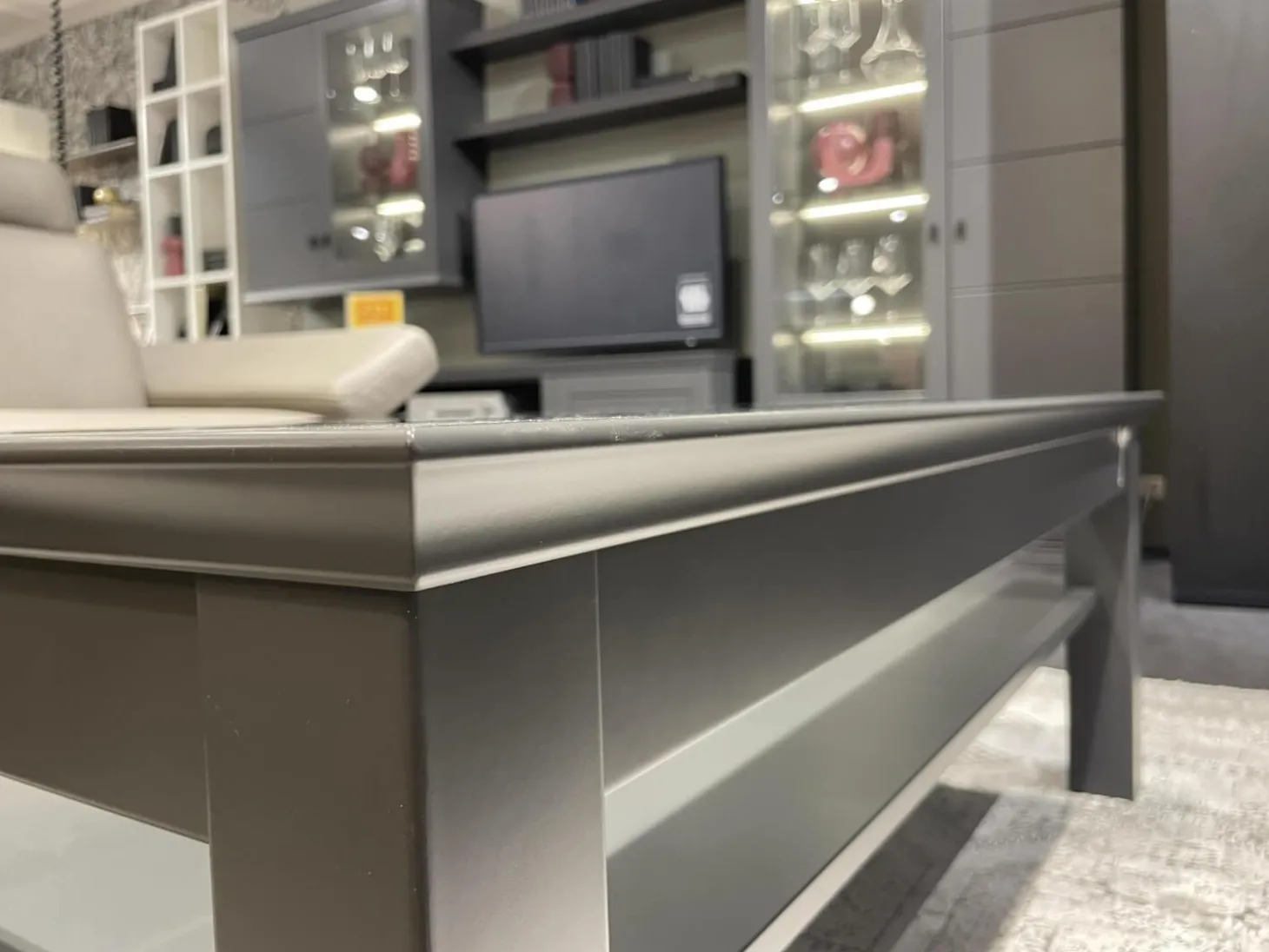 Couchtisch Korsika 8222 Platte Klarglas Gestell Lack Schiefergrau PG 2 Grau Füße Mit Rollen