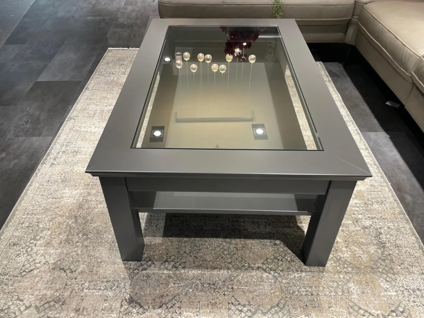 Couchtisch Korsika 8222 Platte Klarglas Gestell Lack Schiefergrau PG 2 Grau Füße Mit Rollen