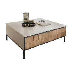 Couchtisch Legno Bianco KS24 Noto Lack Bianco Weiß Matt Absetzung Eiche Massiv Schindeloptik