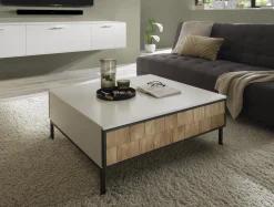 Couchtisch Legno Bianco KS24 Noto Lack Bianco Weiß Matt Absetzung Eiche Massiv Schindeloptik