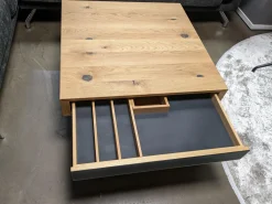 Couchtisch Lift Eiche Wild Naturöl Lade Einseitig Farbglas Anthrazit Matt