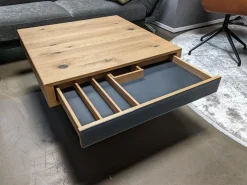 Couchtisch Lift Eiche Wild Naturöl Lade Einseitig Farbglas Anthrazit Matt