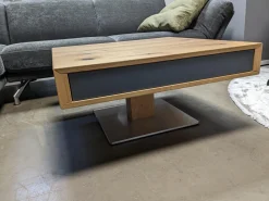 Couchtisch Lift Eiche Wild Naturöl Lade Einseitig Farbglas Anthrazit Matt