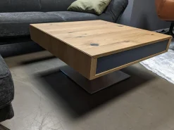 Couchtisch Lift Eiche Wild Naturöl Lade Einseitig Farbglas Anthrazit Matt