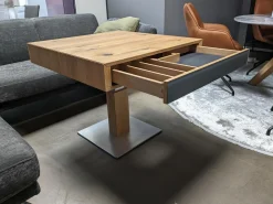 Couchtisch Lift Eiche Wild Naturöl Lade Einseitig Farbglas Anthrazit Matt