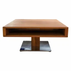 Couchtisch Lift Nussbaum Natur Bodenplatte Stahl Verchromt Stufenverstellbar
