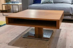 Couchtisch Lift Nussbaum Natur Bodenplatte Stahl Verchromt Stufenverstellbar