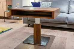 Couchtisch Lift Nussbaum Natur Bodenplatte Stahl Verchromt Stufenverstellbar
