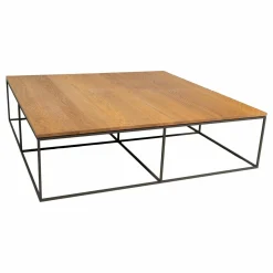 Couchtisch Log II Platte Eiche Massiv Struktur Leicht Gesmoked Gestell Stahl Gestrahlt Schwarz