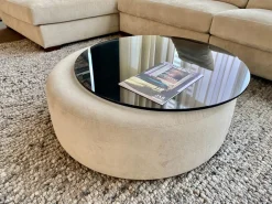 Couchtisch Luna Platte Glas Rauchig Dunkelgrau Gestell Stoff JAB 1-1336-071 Carson Beige