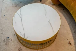 Couchtisch Mesh Platte Keramik Weiß Gestell Saffron Gelb