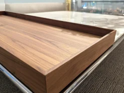 Couchtisch Mex Hi Tischplatte Marmor Calacatta Oro Lucido Weiß Beige Gestell Metall Verchromt Tablett Amerikanischer Nussbaum Massiv