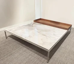 Couchtisch Mex Hi Tischplatte Marmor Calacatta Oro Lucido Weiß Beige Gestell Metall Verchromt Tablett Amerikanischer Nussbaum Massiv