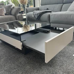 Couchtisch Minos Parsolplatte Kristallgrau Auszüge Links Und Rechts Weiß