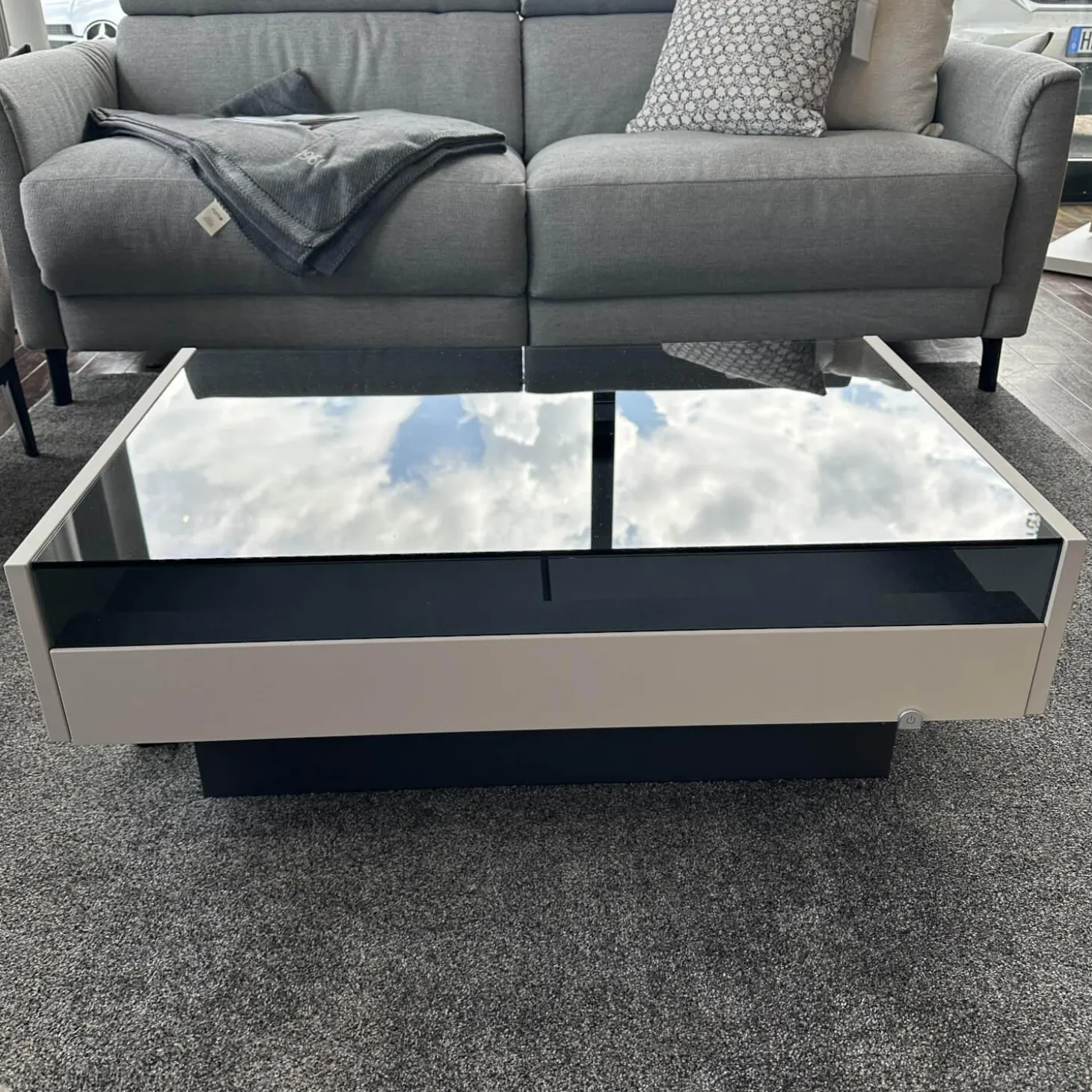 Couchtisch Minos Parsolplatte Kristallgrau Auszüge Links Und Rechts Weiß