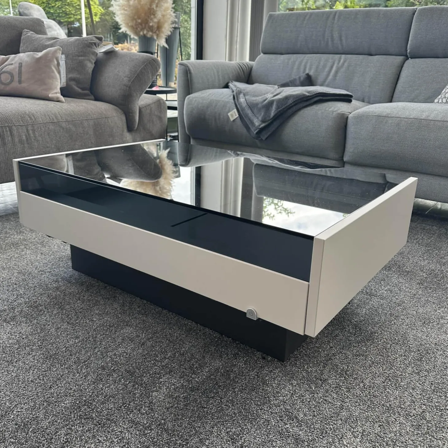 Couchtisch Minos Parsolplatte Kristallgrau Auszüge Links Und Rechts Weiß